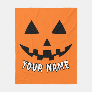 Personalised Orange Pumpkin Halloween Your Name Fleece Blanket