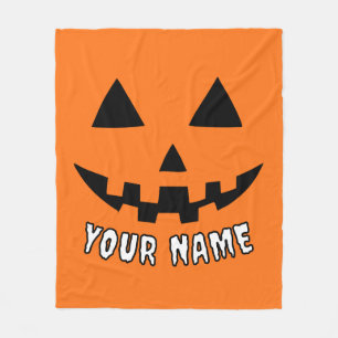 Personalised Orange Pumpkin Halloween Your Name Fleece Blanket