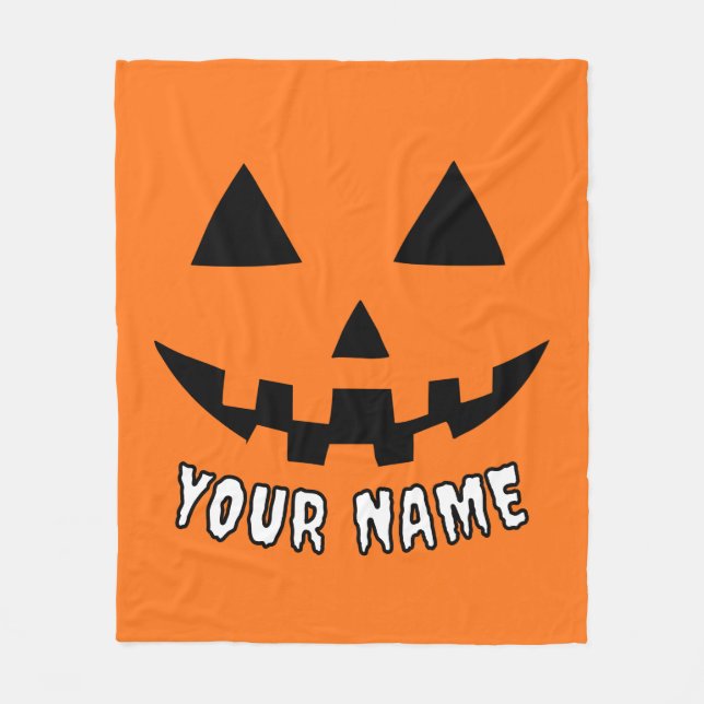 Personalised Orange Pumpkin Halloween Your Name Fleece Blanket (Front)