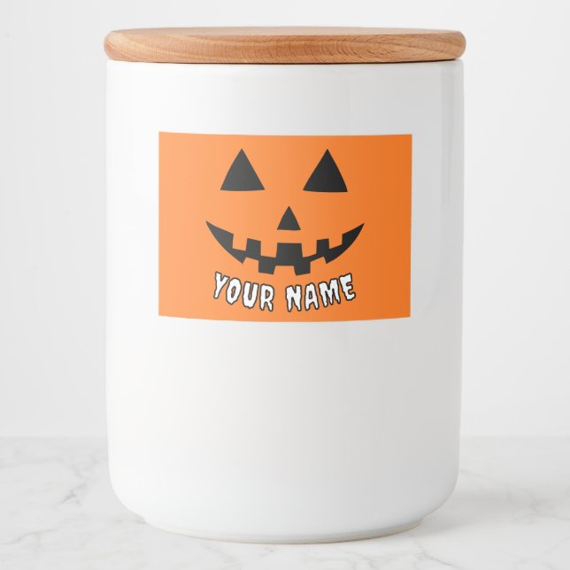 Personalised Orange Pumpkin Halloween Your Name Food Label (Front)