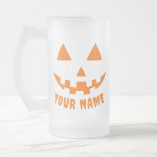 Personalised Orange Pumpkin Halloween Your Name Frosted Glass Beer Mug