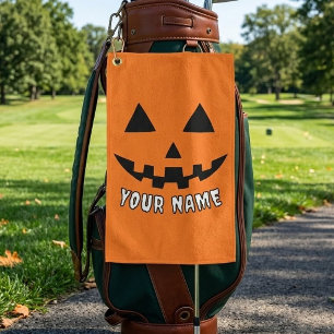 Personalised Orange Pumpkin Halloween Your Name Golf Towel