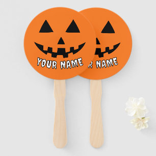 Personalised Orange Pumpkin Halloween Your Name Hand Fan