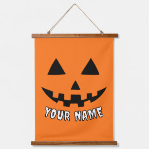Personalised Orange Pumpkin Halloween Your Name Hanging Tapestry