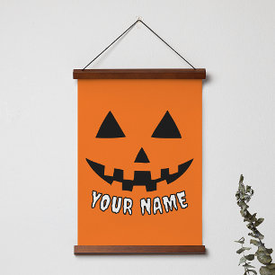 Personalised Orange Pumpkin Halloween Your Name Hanging Tapestry