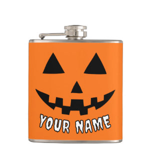 Personalised Orange Pumpkin Halloween Your Name Hip Flask
