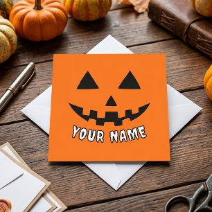 Personalised Orange Pumpkin Halloween Your Name Holiday Card
