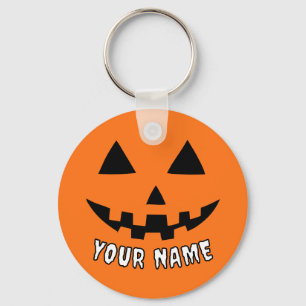 Personalised Orange Pumpkin Halloween Your Name Key Ring