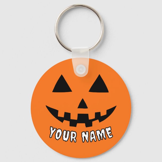 Personalised Orange Pumpkin Halloween Your Name Key Ring (Front)