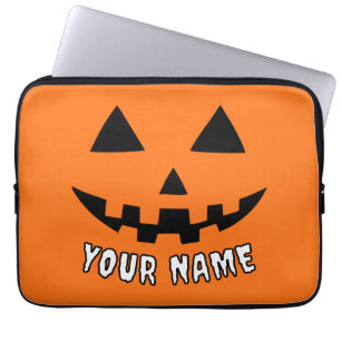 Personalised Orange Pumpkin Halloween Your Name Laptop Sleeve