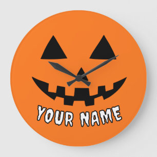 Personalised Orange Pumpkin Halloween Your Name Large Clock