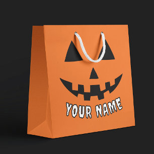 Personalised Orange Pumpkin Halloween Your Name Large Gift Bag
