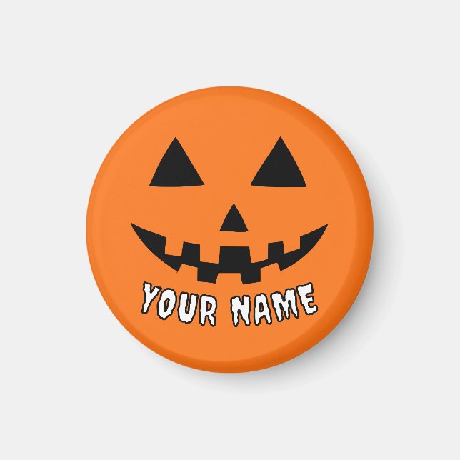 Personalised Orange Pumpkin Halloween Your Name Magnet (Front)