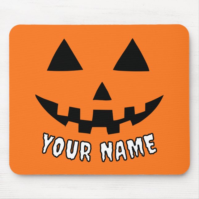 Personalised Orange Pumpkin Halloween Your Name Mouse Mat (Front)