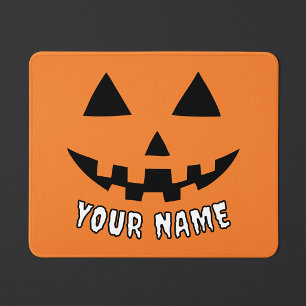 Personalised Orange Pumpkin Halloween Your Name Mouse Mat