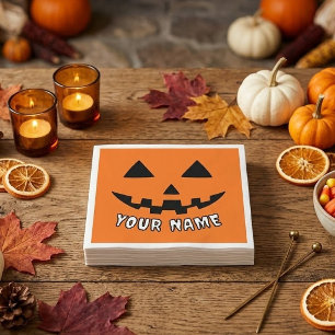 Personalised Orange Pumpkin Halloween Your Name Napkin