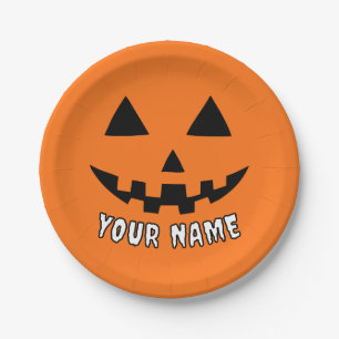 Personalised Orange Pumpkin Halloween Your Name Paper Plate