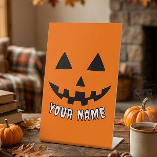 Personalised Orange Pumpkin Halloween Your Name Pedestal Sign