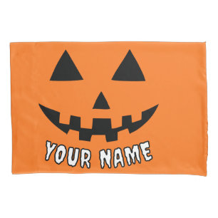 Personalised Orange Pumpkin Halloween Your Name Pillowcase