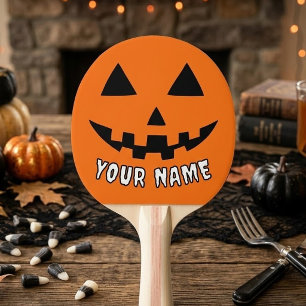Personalised Orange Pumpkin Halloween Your Name Ping Pong Paddle