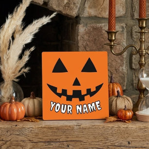 Personalised Orange Pumpkin Halloween Your Name Plaque