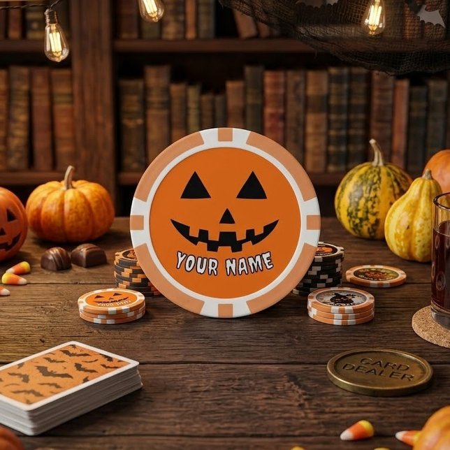 Personalised Orange Pumpkin Halloween Your Name Poker Chips (Creator Uploaded)