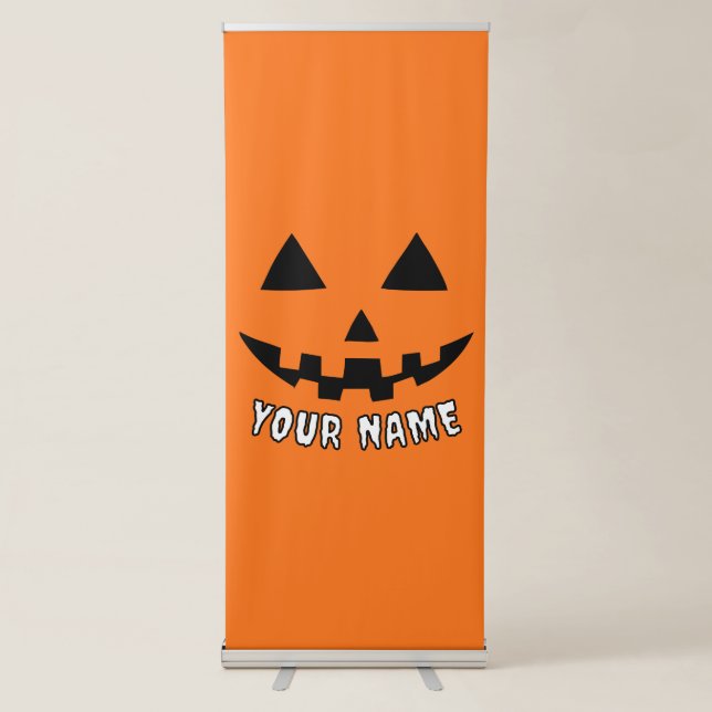 Personalised Orange Pumpkin Halloween Your Name Retractable Banner (Front)