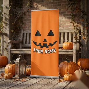 Personalised Orange Pumpkin Halloween Your Name Retractable Banner