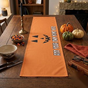 Personalised Orange Pumpkin Halloween Your Name Short Table Runner