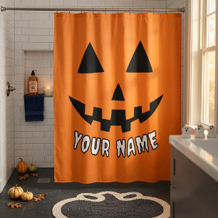 Personalised Orange Pumpkin Halloween Your Name Shower Curtain