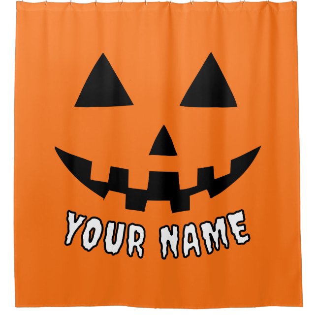 Personalised Orange Pumpkin Halloween Your Name Shower Curtain (Front)
