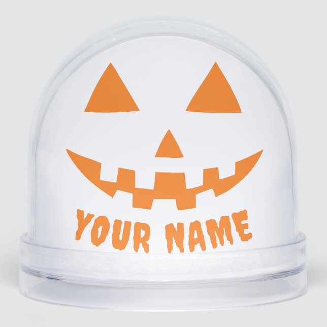 Personalised Orange Pumpkin Halloween Your Name Snowglobe (Front)