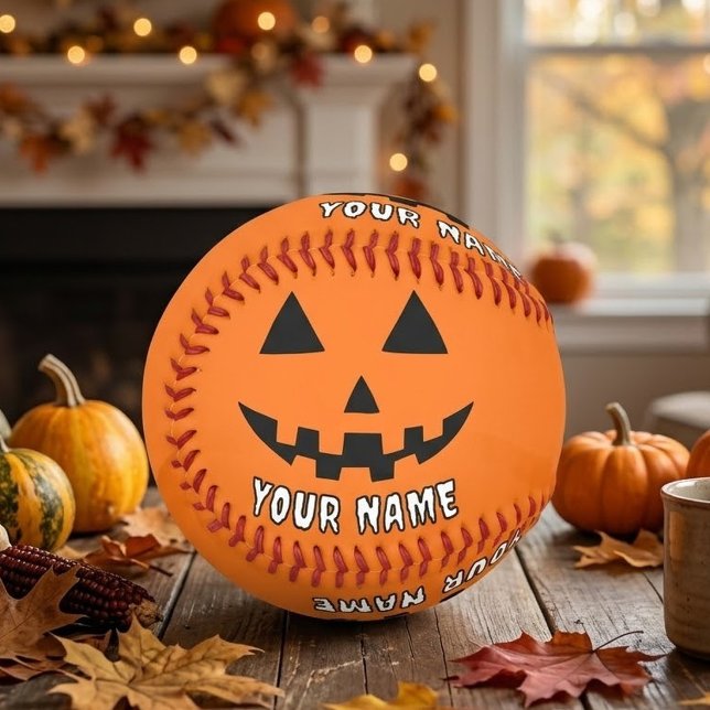 Personalised Orange Pumpkin Halloween Your Name Softball (Creator Uploaded)