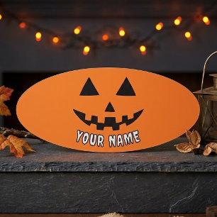 Personalised Orange Pumpkin Halloween Your Name Tag