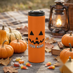 Personalised Orange Pumpkin Halloween Your Name Thermal Tumbler