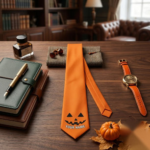 Personalised Orange Pumpkin Halloween Your Name Tie