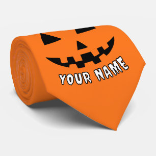 Personalised Orange Pumpkin Halloween Your Name Tie