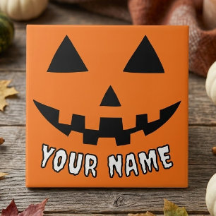 Personalised Orange Pumpkin Halloween Your Name Tile
