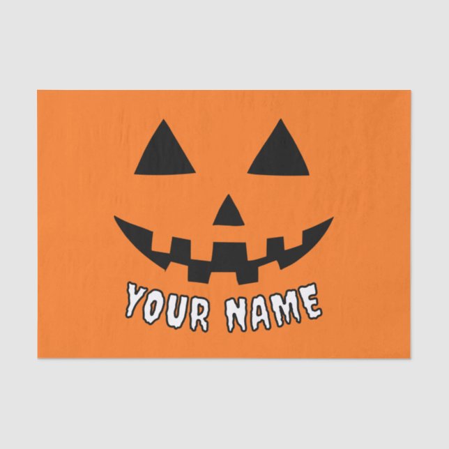 Personalised Orange Pumpkin Halloween Your Name Tissue Paper (Front)