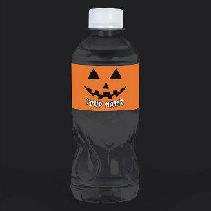Personalised Orange Pumpkin Halloween Your Name Water Bottle Label