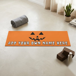 Personalised Orange Pumpkin Halloween Your Name Yoga Mat