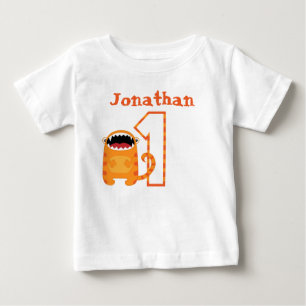 Personalised Orange Red Monster First Birthday Baby T-Shirt
