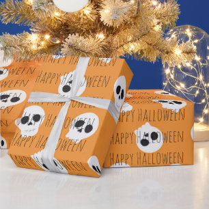 Personalised Orange Skull Halloween Wrapping Paper