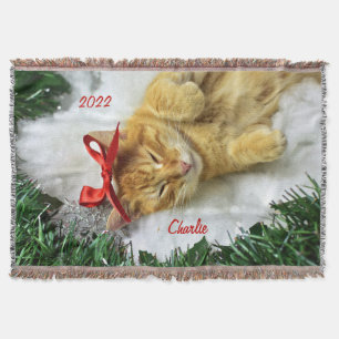 Personalised Orange Tabby Cat Christmas Throw Blanket