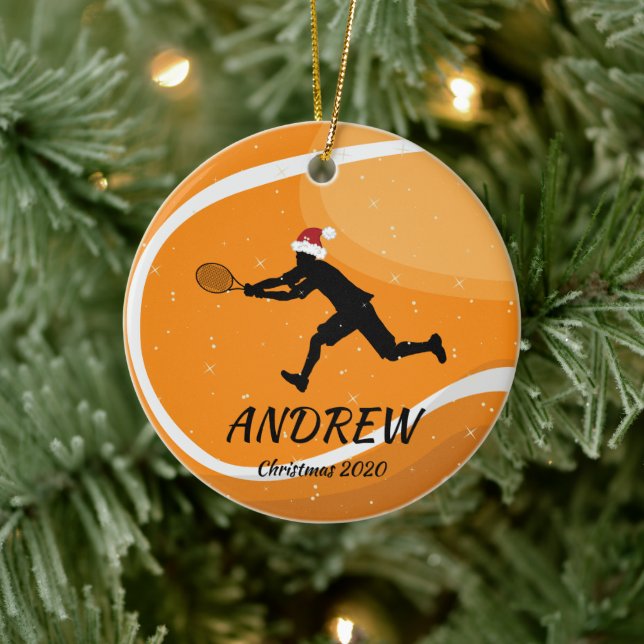 Personalised Orange Tennis Ball Player Santa Xmas Ceramic Tree Decoration (Tree)