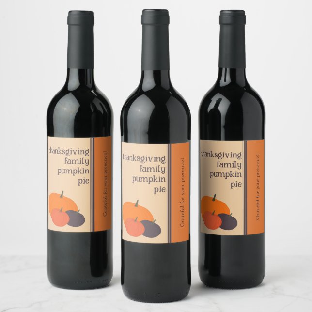 Personalised Orange Thanksgiving Family Pumpkin Wine Label (Bottles)