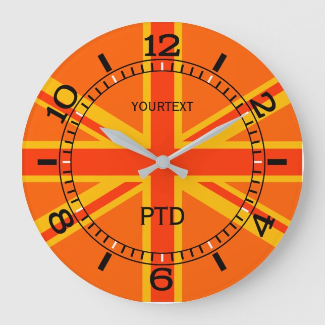 Personalised Orange Union Jack British Flag Dial Large Clock (Front)