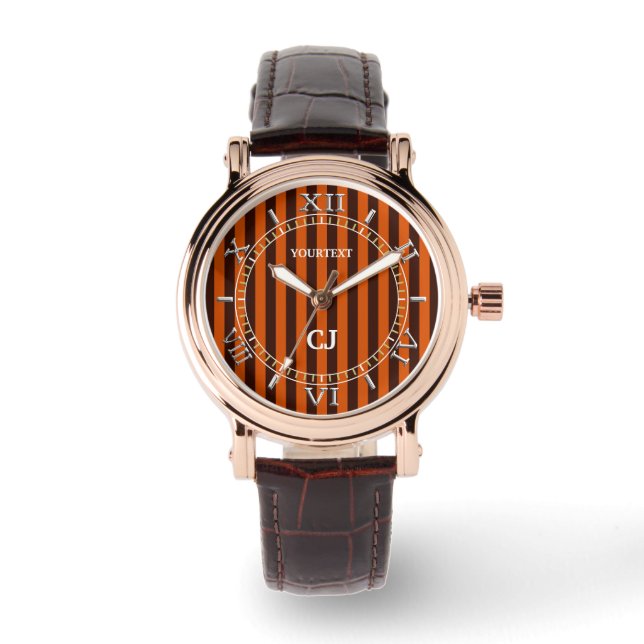 Personalised Orange Vertical Stripes Dial Watch (Front)