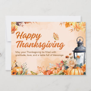 Personalised Orange Watercolor Happy Thanksgiving Holiday Card