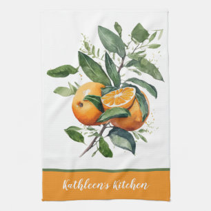 Personalised Oranges Fruit Greenery Tea Towel